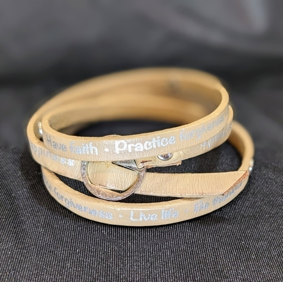 Jewelry - Leather Wrap Around Inspirational Studded Snap Bracelet